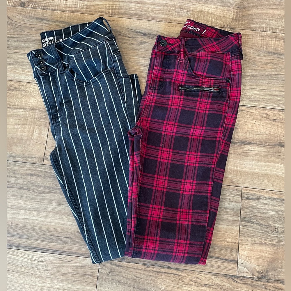 HOT TOPIC 2PC Goth Zipper Detail Plaid Striped High Rise Skinny Jeans 7